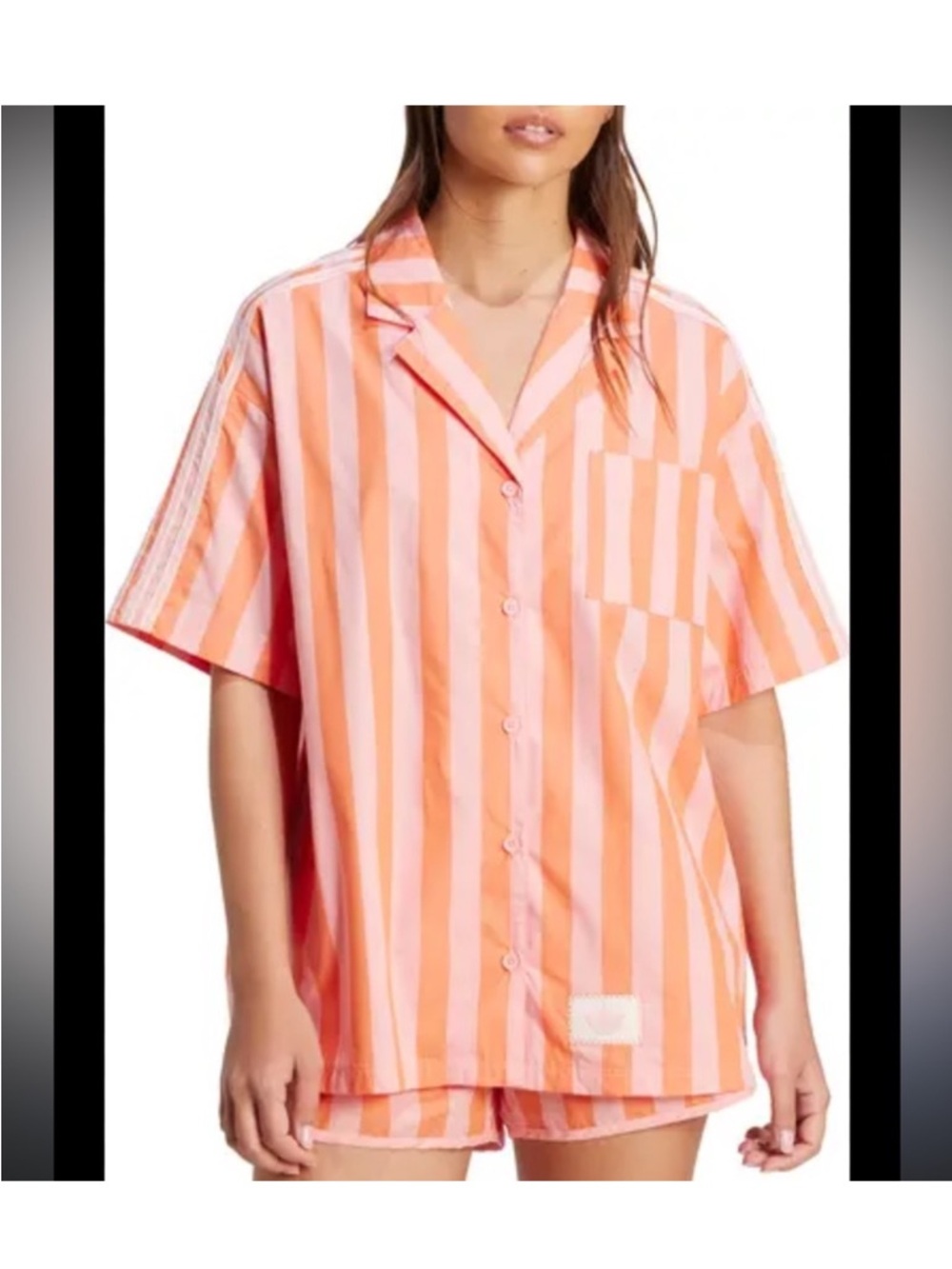 adidas Coral and Light Pink Striped Button-Down Shirt